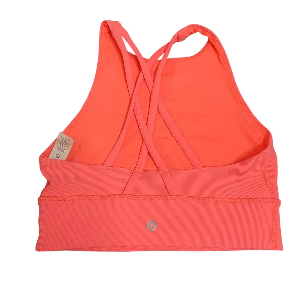 Lululemon Energy High Neck Longline Sports Bra Sunset Coral Pink 4 No Padding